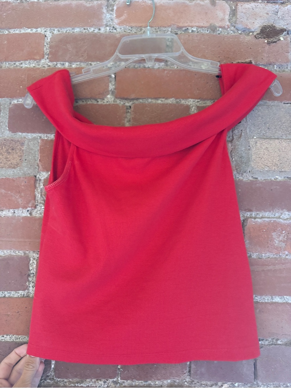 Divided Red Off-Shoulder Ribbed Crop Top - Picture 4 of 4